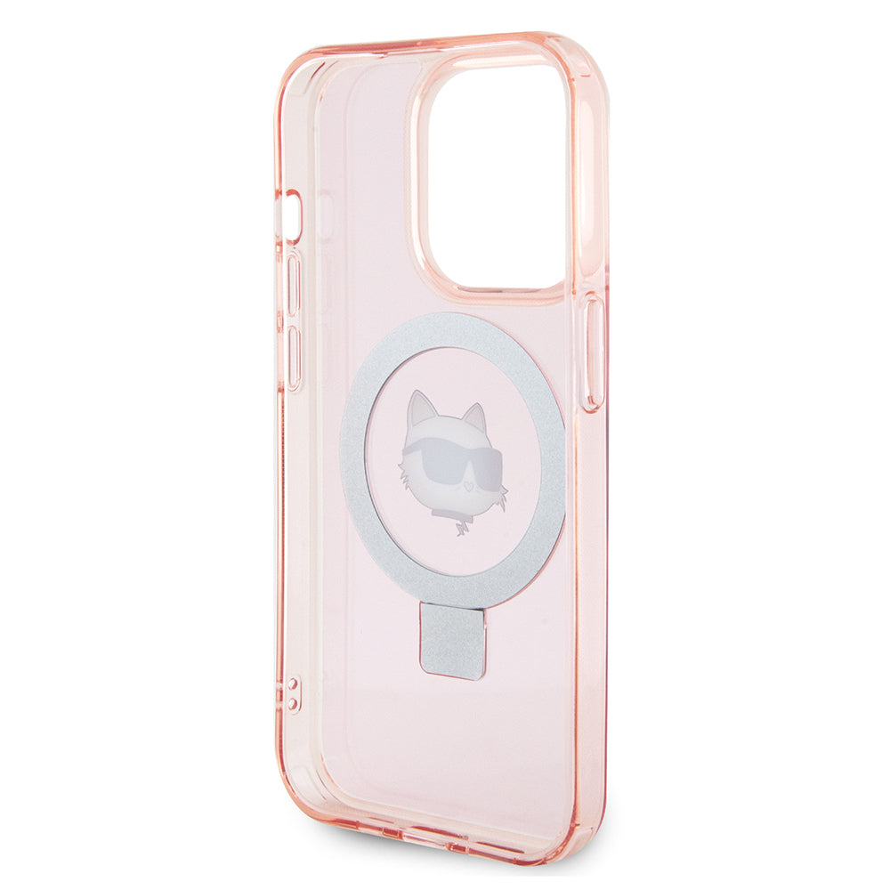 Étui MagSafe pour Apple iPhone 15 Pro, Karl Lagerfeld, Ring Stand Choupette's Head, Rose