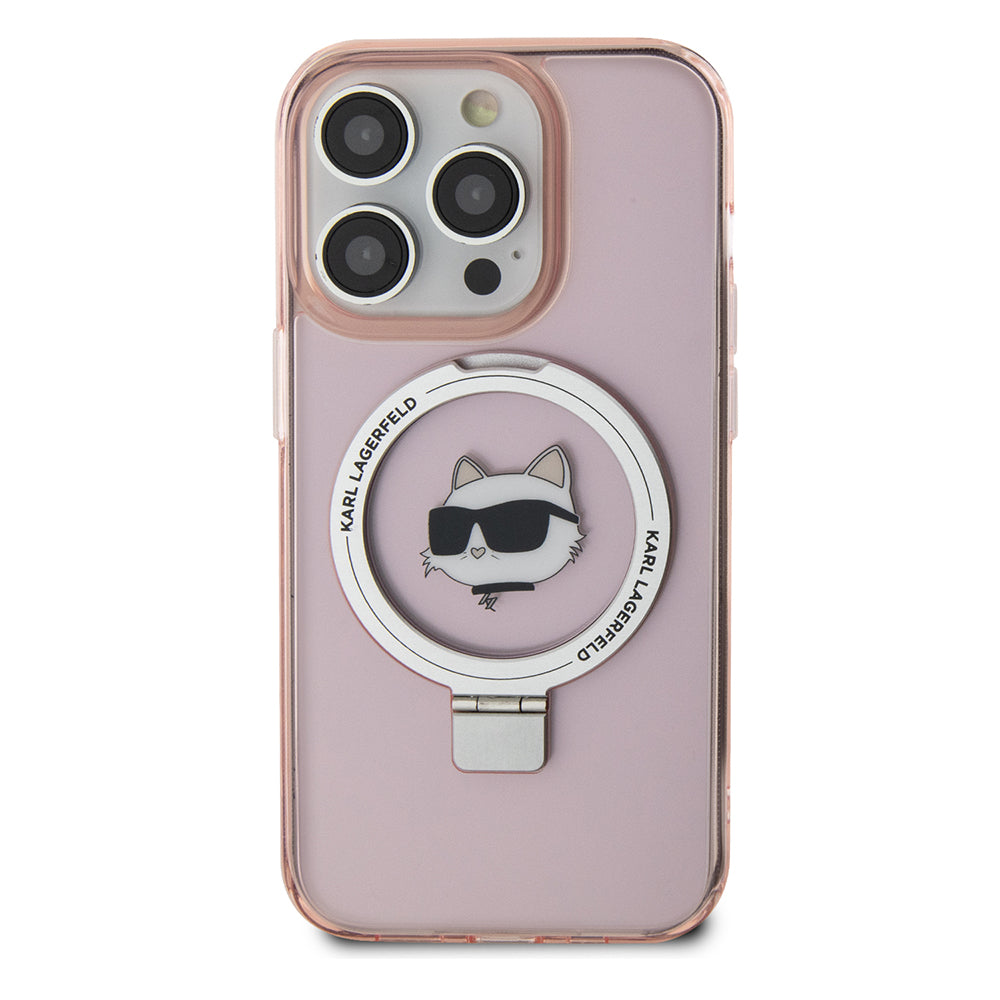 Étui MagSafe pour Apple iPhone 15 Pro, Karl Lagerfeld, Ring Stand Choupette's Head, Rose