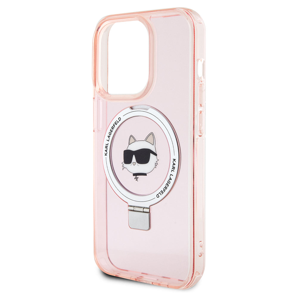 Étui MagSafe pour Apple iPhone 15 Pro, Karl Lagerfeld, Ring Stand Choupette's Head, Rose