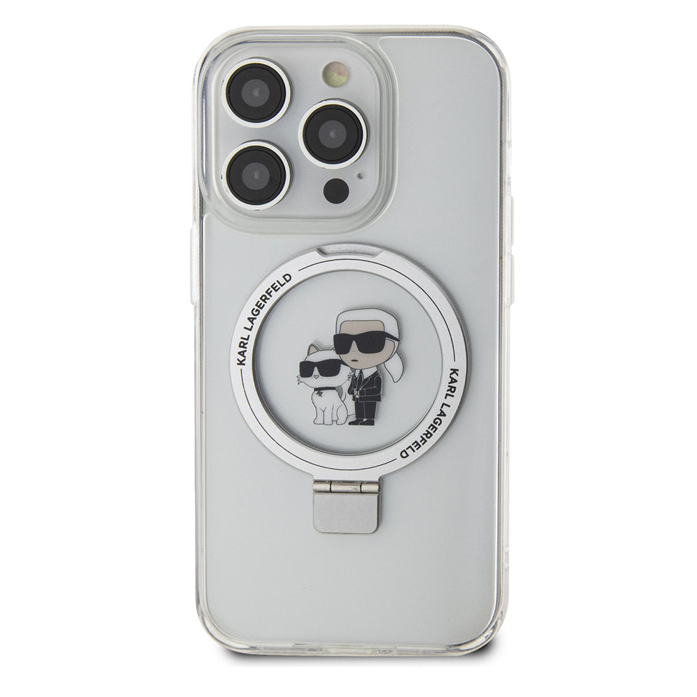 Coque MagSafe pour Apple iPhone 15 Pro, Karl Lagerfeld, Ring Stand Karl & Choupette, Blanche