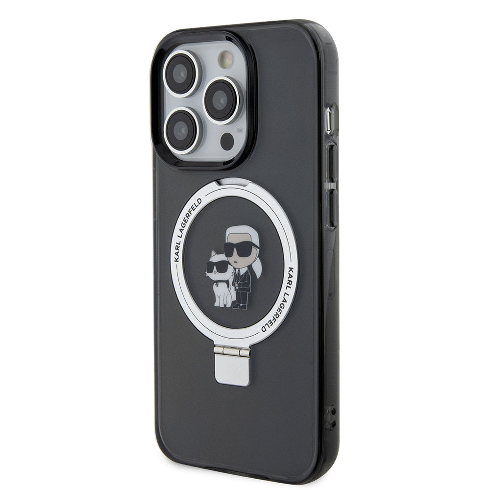 MagSafe Case for Apple iPhone 15 Pro, Karl Lagerfeld, Ring Stand Karl & Choupette, Black