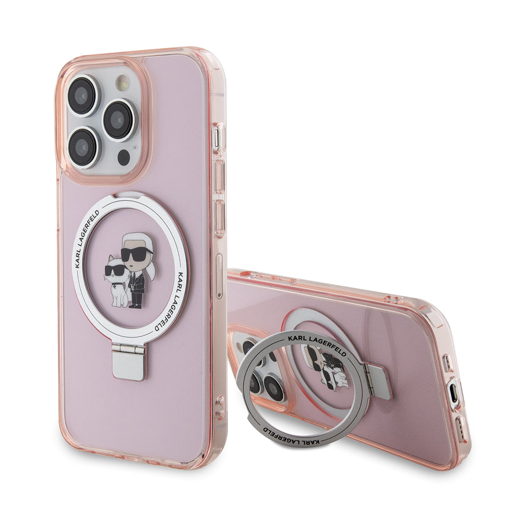 MagSafe hoes voor Apple iPhone 15 Pro, Karl Lagerfeld, Ring Stand Karl & Choupette, Roze