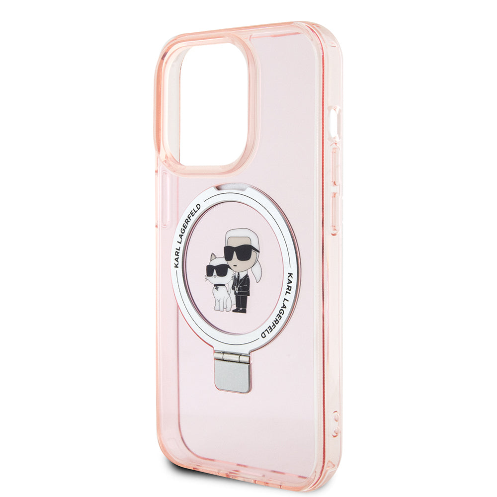MagSafe hoes voor Apple iPhone 15 Pro, Karl Lagerfeld, Ring Stand Karl & Choupette, Roze