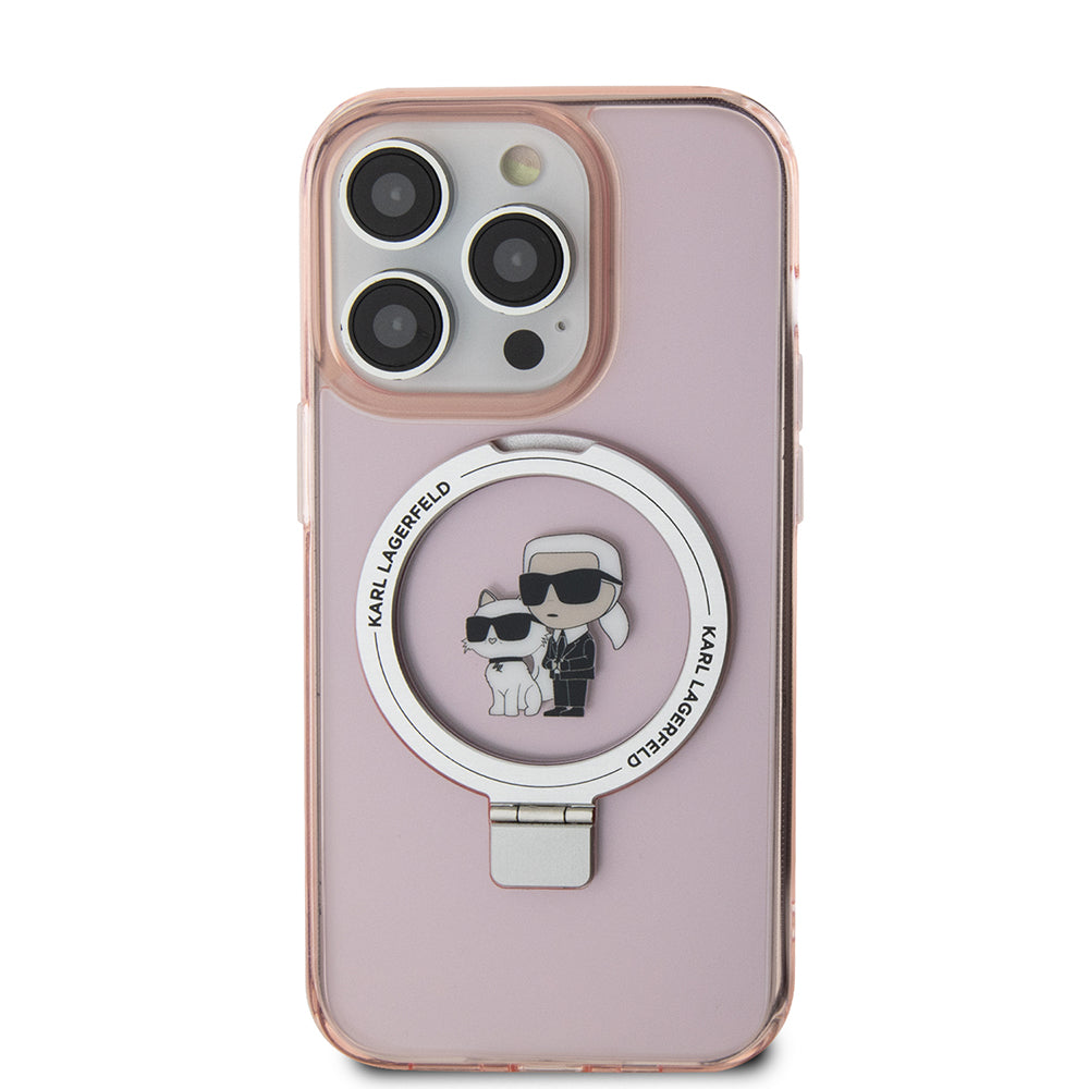 MagSafe hoes voor Apple iPhone 15 Pro, Karl Lagerfeld, Ring Stand Karl & Choupette, Roze