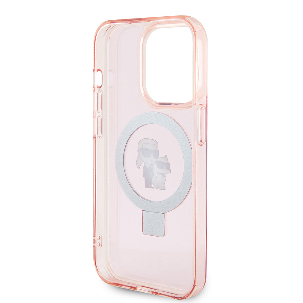 MagSafe hoes voor Apple iPhone 15 Pro, Karl Lagerfeld, Ring Stand Karl & Choupette, Roze