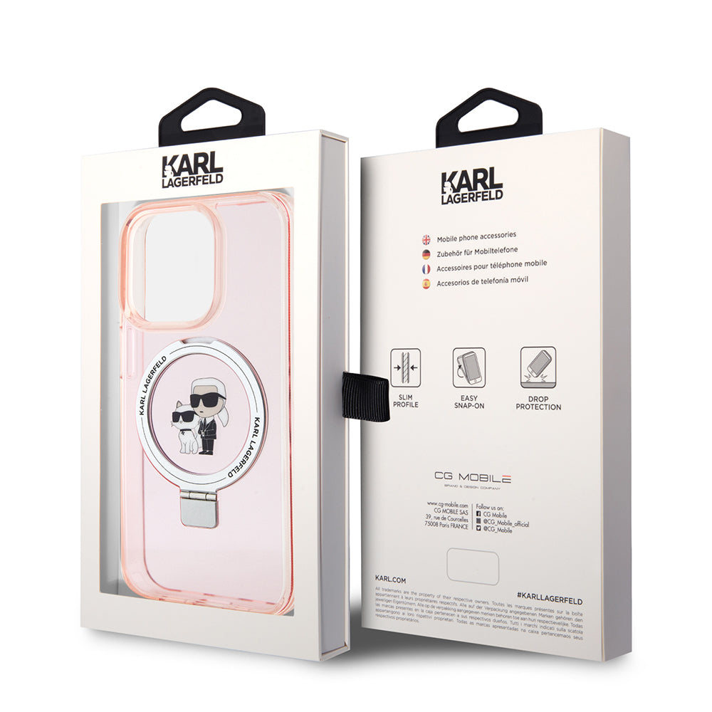 MagSafe hoes voor Apple iPhone 15 Pro, Karl Lagerfeld, Ring Stand Karl & Choupette, Roze