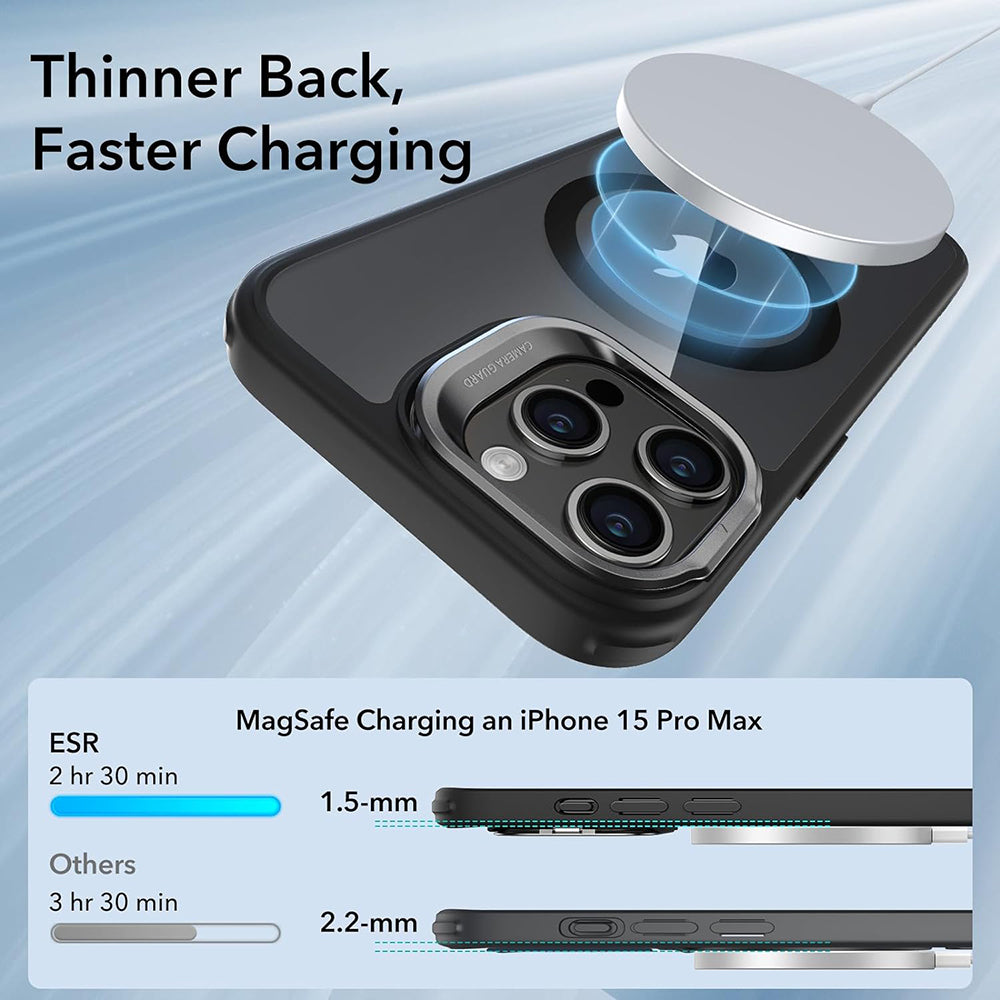 MagSafe hoesje voor Apple iPhone 15 Pro Max, ESR, Classic Hybrid Kickstand, Transparant Zwart
