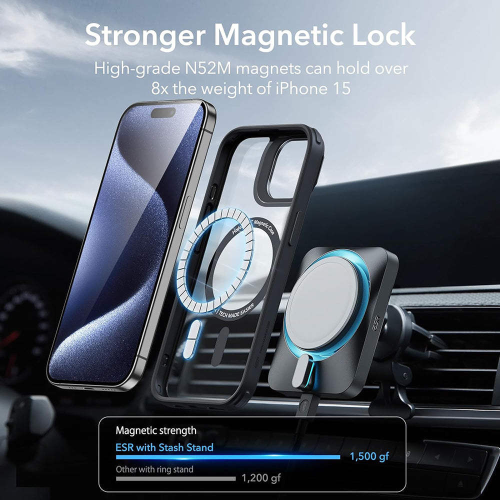 MagSafe hoesje voor Apple iPhone 15 Pro Max, ESR, Classic Hybrid Kickstand, Transparant Zwart