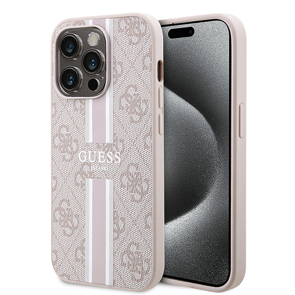 Coque MagSafe pour Apple iPhone 15 Pro Max, Guess, 4G Printed Stripes, Rose