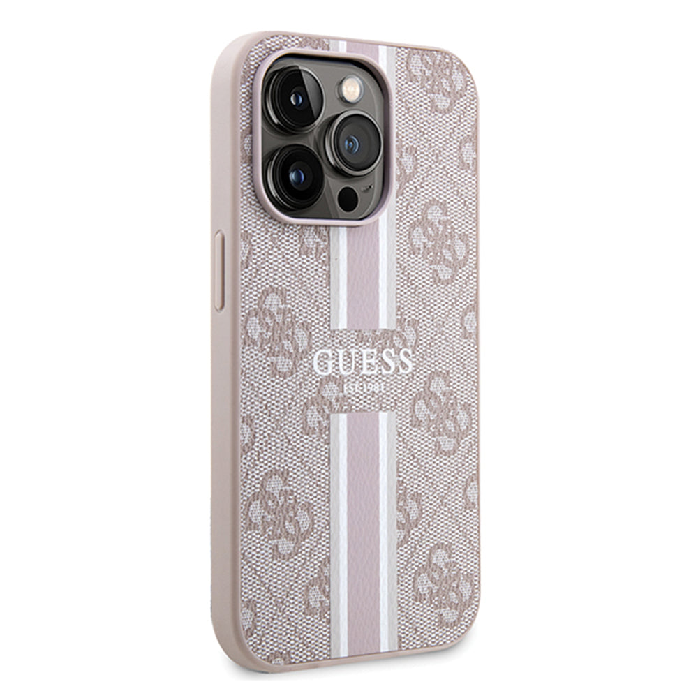 Coque MagSafe pour Apple iPhone 15 Pro Max, Guess, 4G Printed Stripes, Rose