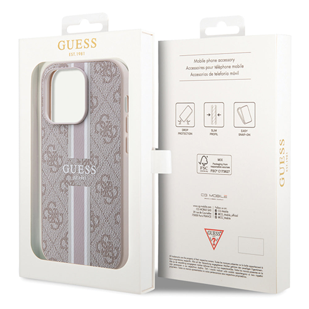 Coque MagSafe pour Apple iPhone 15 Pro Max, Guess, 4G Printed Stripes, Rose