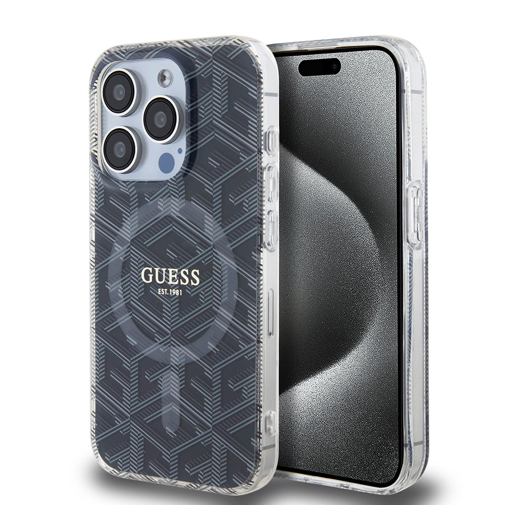 Étui MagSafe pour Apple iPhone 15 Pro Max, Guess, IML Gcube, Noir