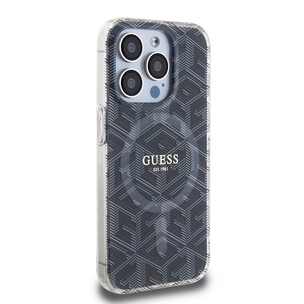 Étui MagSafe pour Apple iPhone 15 Pro Max, Guess, IML Gcube, Noir
