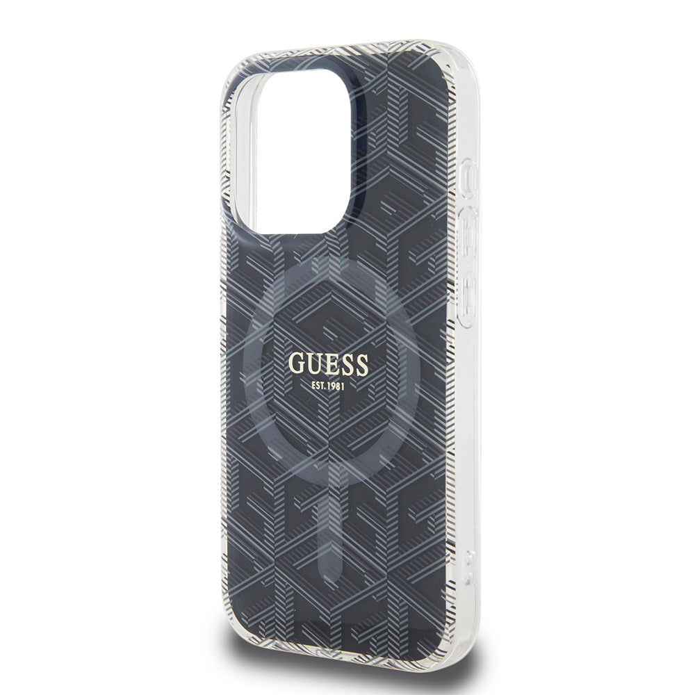 Étui MagSafe pour Apple iPhone 15 Pro Max, Guess, IML Gcube, Noir