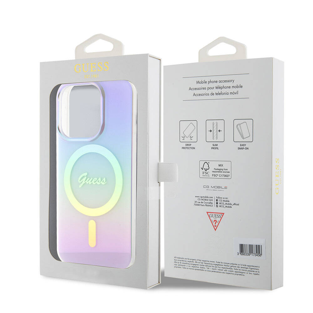 Coque MagSafe pour Apple iPhone 15 Pro Max, Guess, IML Iridescent, Violet