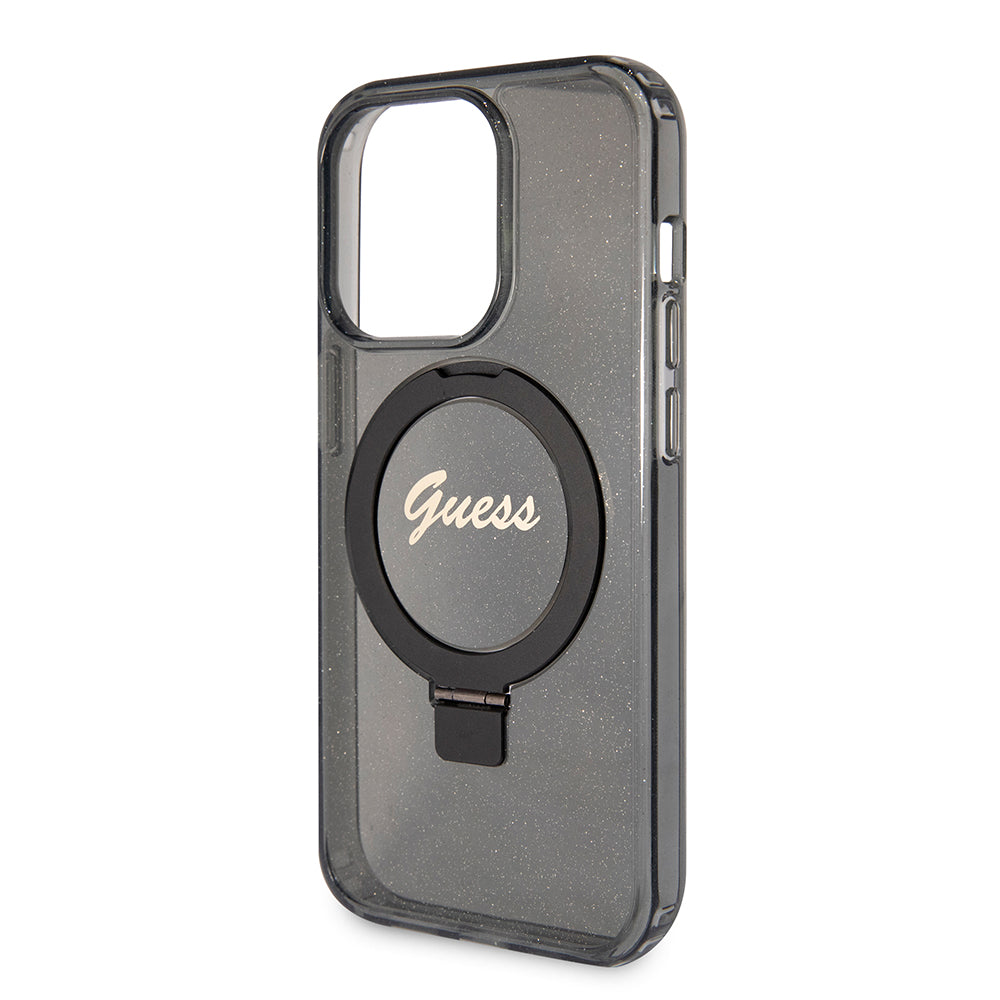 Coque MagSafe pour Apple iPhone 15 Pro Max, Guess, IML Ring Stand Glitter, Noire