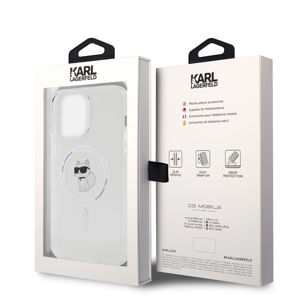 Étui MagSafe pour Apple iPhone 15 Pro Max, Karl Lagerfeld, IML Choupette, Transparent