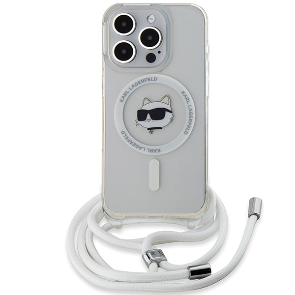 Coque MagSafe pour Apple iPhone 15 Pro Max, Karl Lagerfeld, IML Crossbody Choupette's Head with Strap, Transparente
