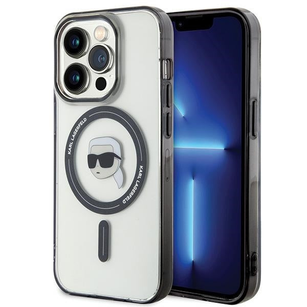 Coque MagSafe pour Apple iPhone 15 Pro Max, Karl Lagerfeld, IML Karl's Head, Transparente