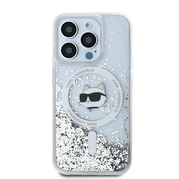 Coque MagSafe pour Apple iPhone 15 Pro Max, Karl Lagerfeld, Liquid Glitter Choupette Head, Transparente