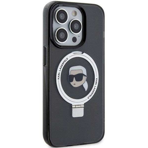MagSafe Case for Apple iPhone 15 Pro Max, Karl Lagerfeld, Ring Stand Karl's Head, Black