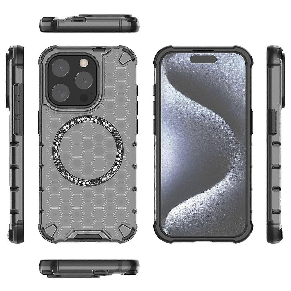 Coque MagSafe pour Apple iPhone 15 Pro Max, Techsuit, HoneyComb Shield, Noire