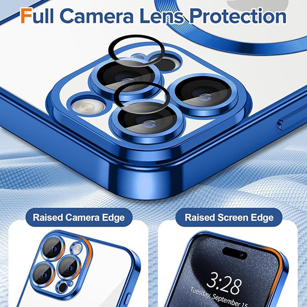 Coque MagSafe pour Apple iPhone 15 Pro Max, Techsuit, Luxury Crystal, Bleu Foncé