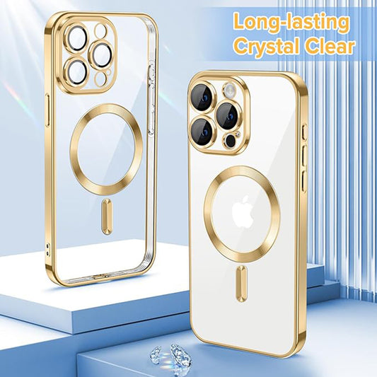 MagSafe-hoes voor Apple iPhone 15 Pro Max, Techsuit, Luxury Crystal, Goudkleurig