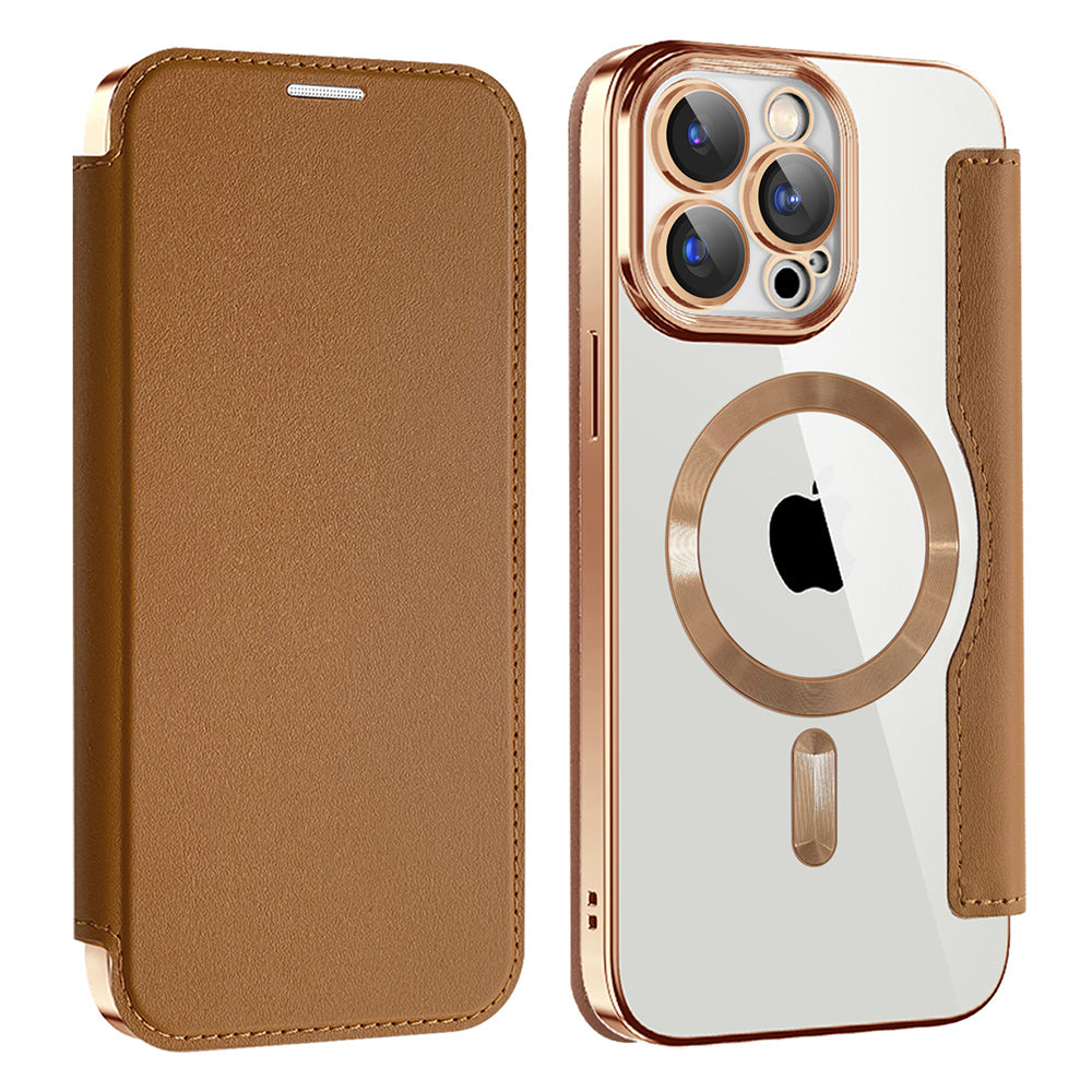 Coque MagSafe pour Apple iPhone 15 Pro Max, Techsuit, SmartMag Book, Marron