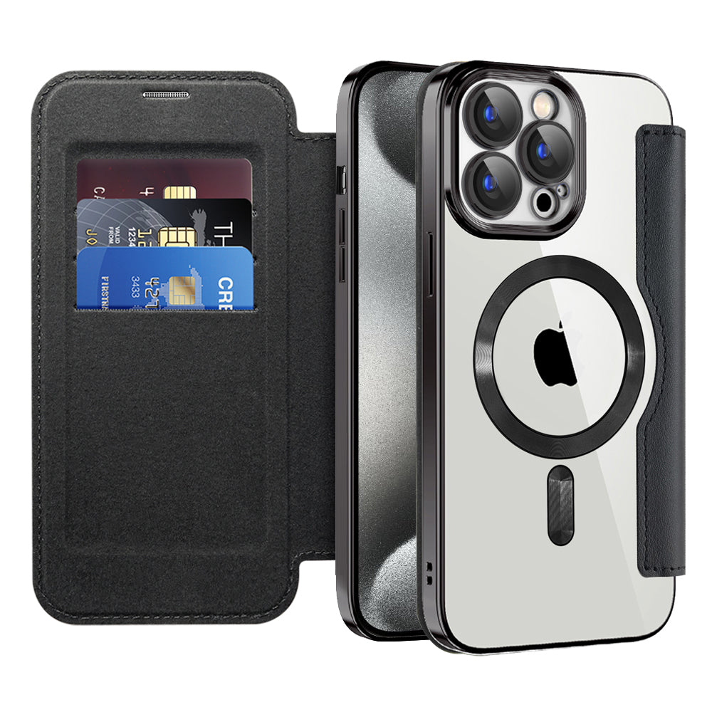 Coque MagSafe pour Apple iPhone 15 Pro Max, Techsuit, SmartMag Book, Noire