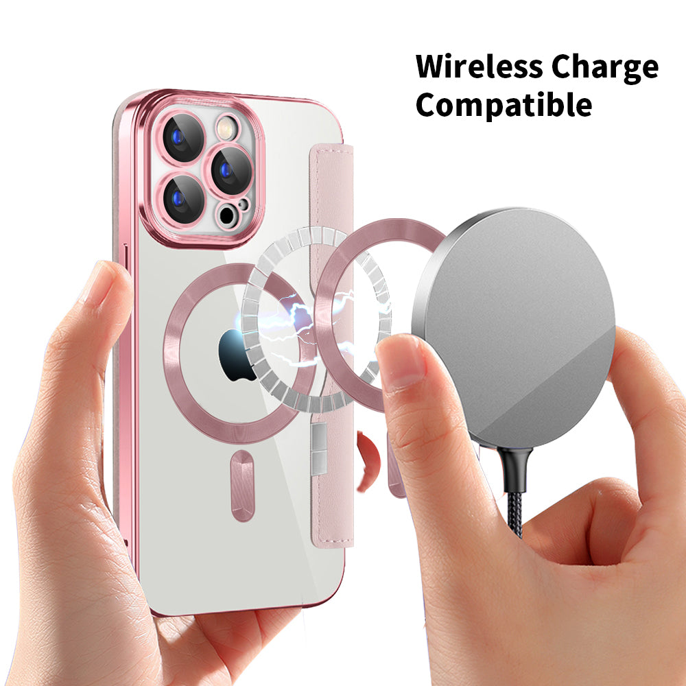 Coque MagSafe pour Apple iPhone 15 Pro Max, Techsuit, SmartMag Book, Rose