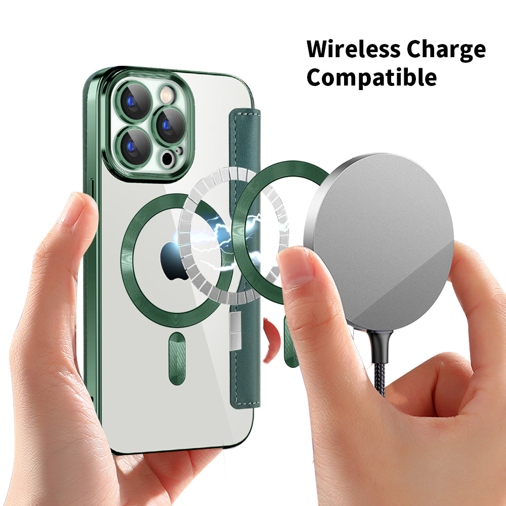 Coque MagSafe pour Apple iPhone 15 Pro Max, Techsuit, SmartMag Book, Vert