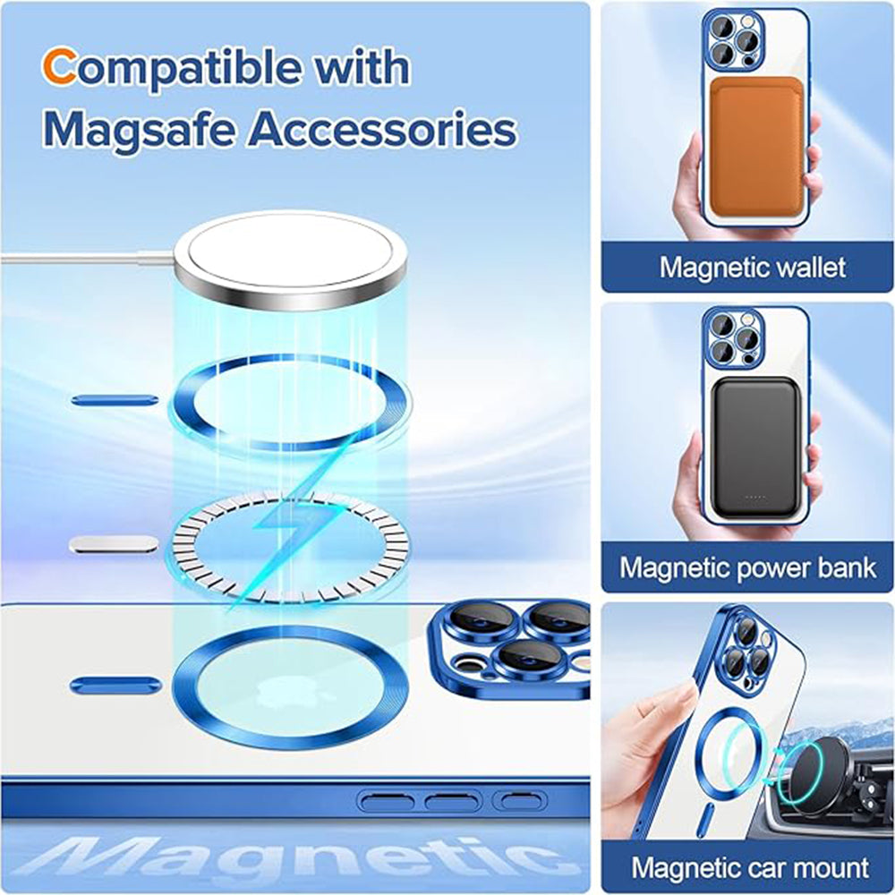 Coque MagSafe pour Apple iPhone 15 Pro, Techsuit, Luxury Crystal, Bleu Foncé
