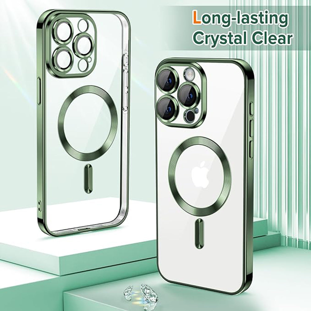 Coque MagSafe pour Apple iPhone 15 Pro, Techsuit, Luxury Crystal, Vert Foncé