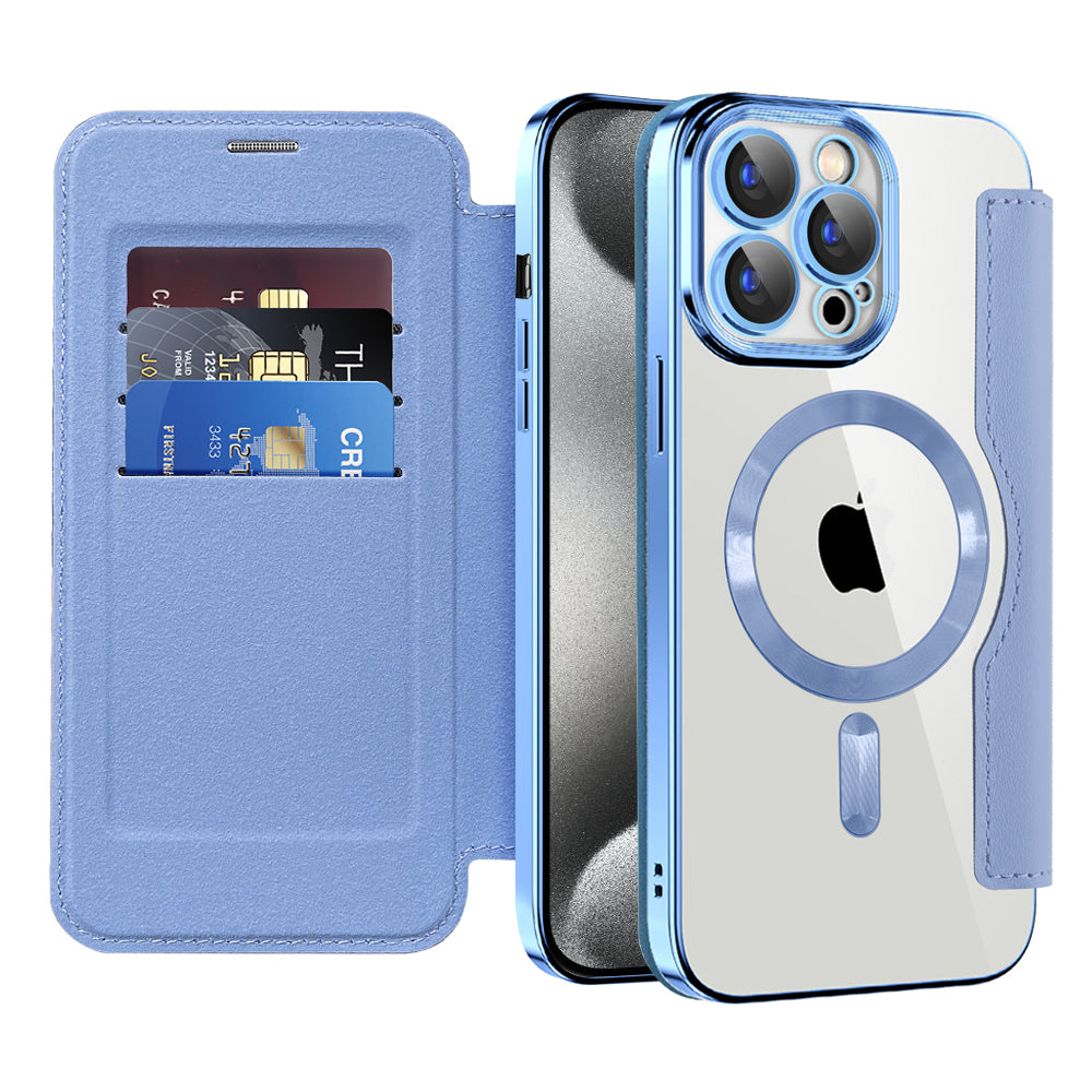 Coque MagSafe pour Apple iPhone 15 Pro, Techsuit, SmartMag Book, Bleu
