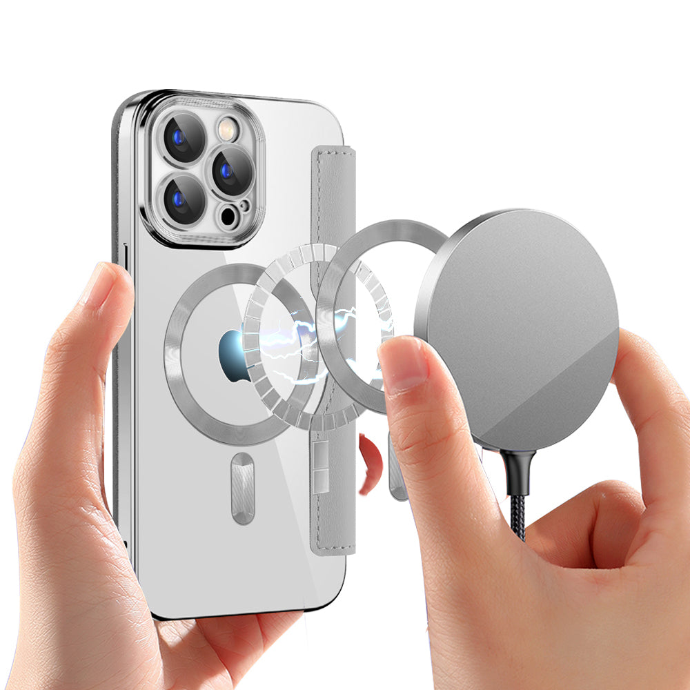 Coque MagSafe pour Apple iPhone 15 Pro, Techsuit, SmartMag Book, Gris