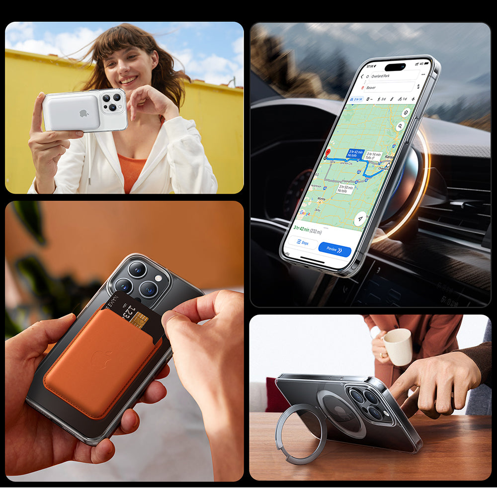 Coque MagSafe pour Apple iPhone 15 Pro, Torras, Ostand, Transparente