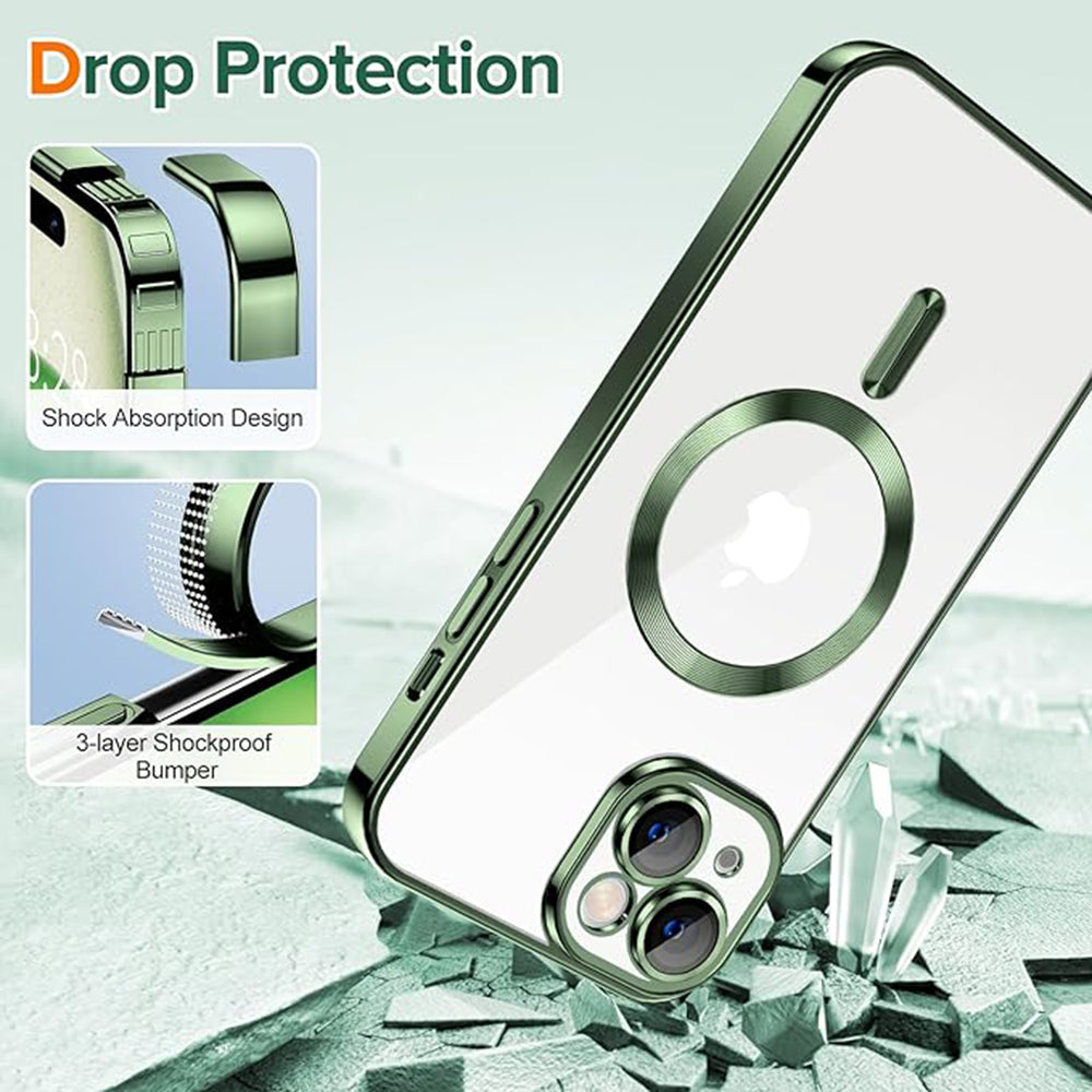 Coque MagSafe pour Apple iPhone 15, Techsuit, Luxury Crystal, Vert Foncé