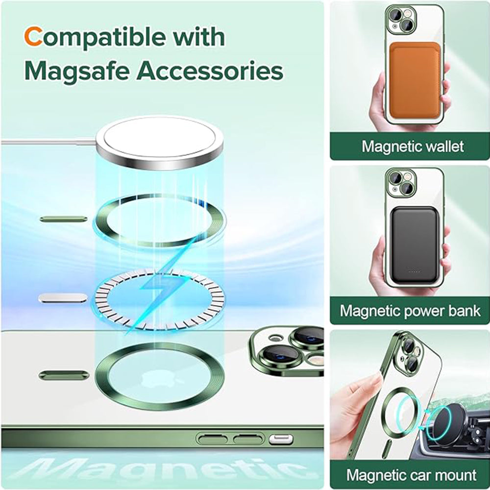 Coque MagSafe pour Apple iPhone 15, Techsuit, Luxury Crystal, Vert Foncé