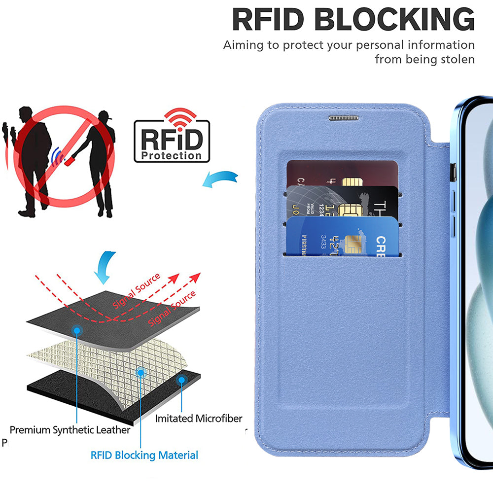 Coque MagSafe pour Apple iPhone 15, Techsuit, SmartMag Book, Bleu