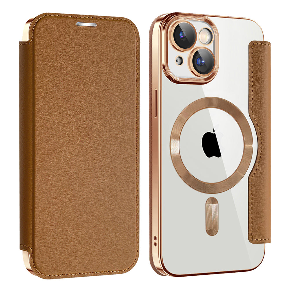 Coque MagSafe pour Apple iPhone 15, Techsuit, SmartMag Book, Marron