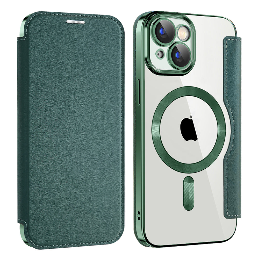 Coque MagSafe pour Apple iPhone 15, Techsuit, SmartMag Book, Vert