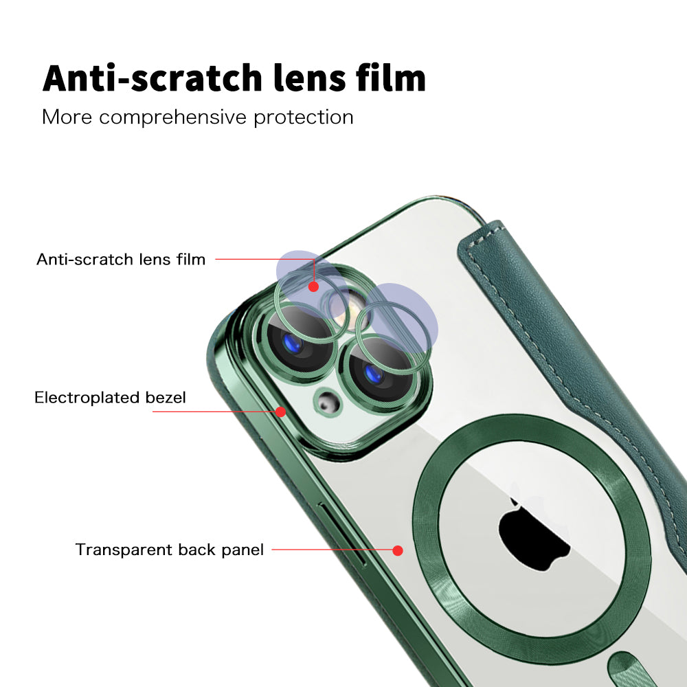Coque MagSafe pour Apple iPhone 15, Techsuit, SmartMag Book, Vert