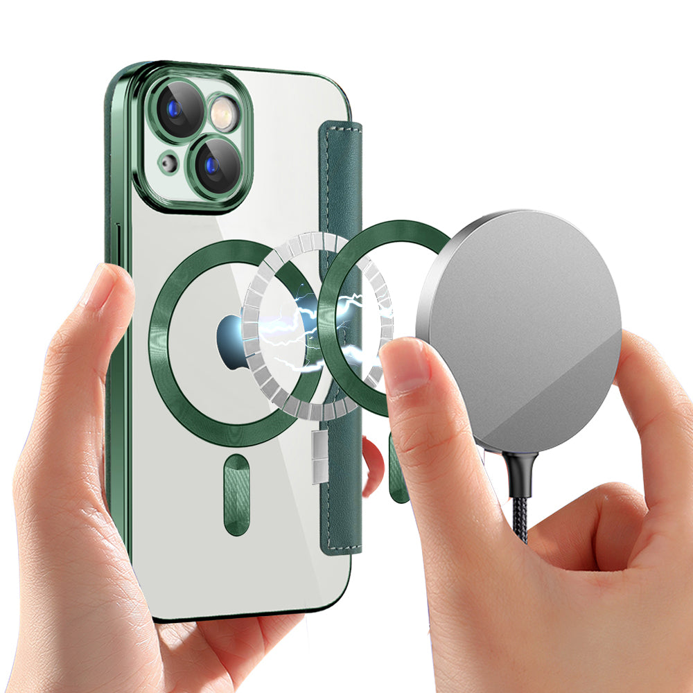 Coque MagSafe pour Apple iPhone 15, Techsuit, SmartMag Book, Vert