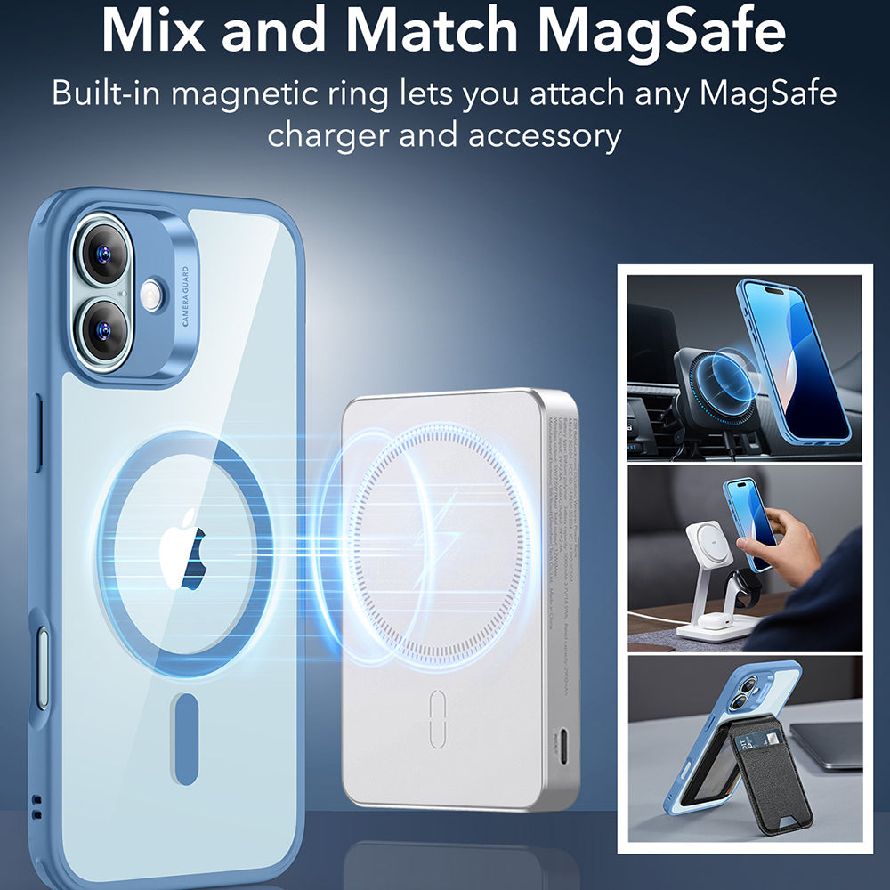 MagSafe hoesje voor Apple iPhone 16, ESR, Classic Hybrid, Transparant Blauw