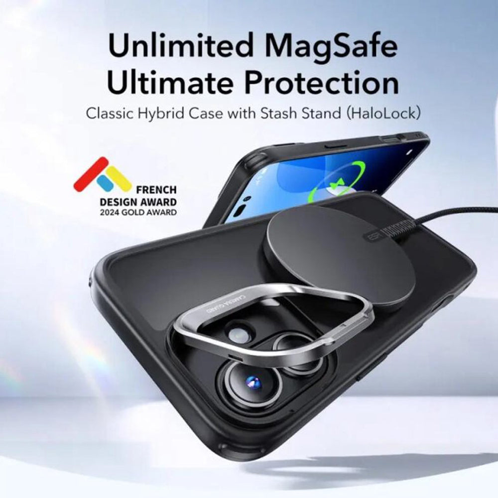 MagSafe hoes voor Apple iPhone 16, ESR, Classic Hybrid Kickstand Slide, Satijnzwart