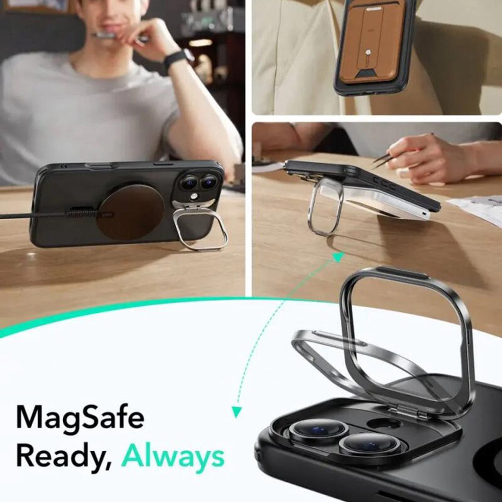 MagSafe hoes voor Apple iPhone 16, ESR, Classic Hybrid Kickstand Slide, Satijnzwart
