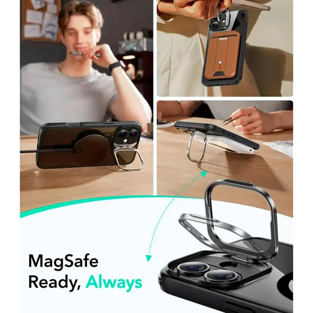 MagSafe Hülle für Apple iPhone 16, ESR, Classic Hybrid Kickstand Slide, Schwarz Transparent
