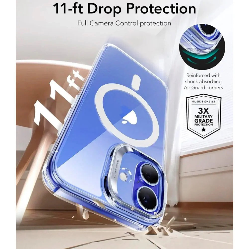 Coque MagSafe pour Apple iPhone 16, ESR, Classic Hybrid Kickstand Slide, Transparente
