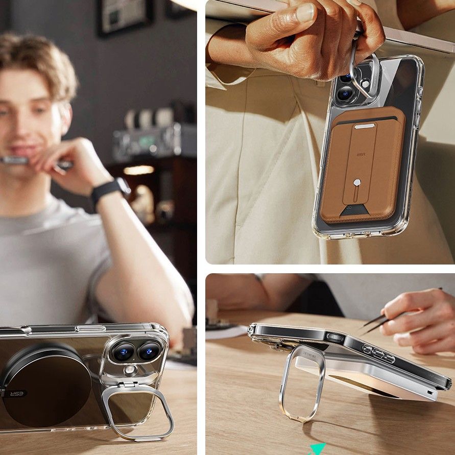 Coque MagSafe pour Apple iPhone 16, ESR, Classic Hybrid avec Support et Protecteur d'Écran, Transparente